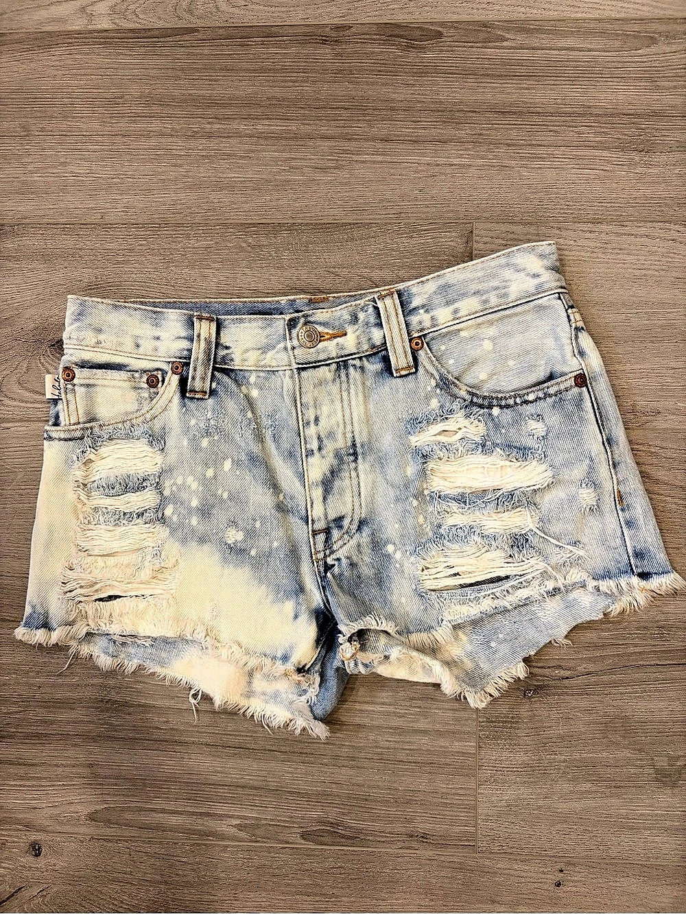 Talula Distressed Denim Jean Shorts in Blue Waist 26